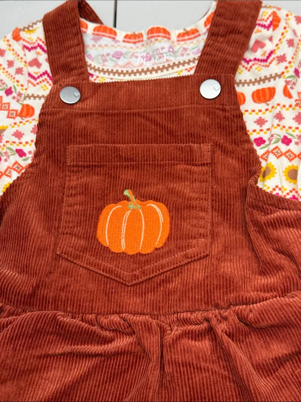 The Children's Place Rust Orange Corduroy Pinafore Dress with top. NWT